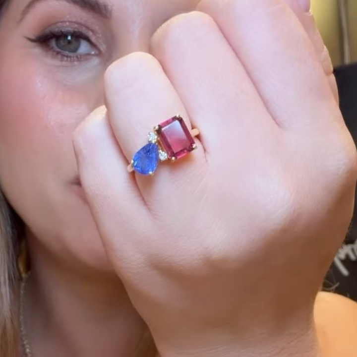 Anillo Tanzanita, Turmalina y Diamantes