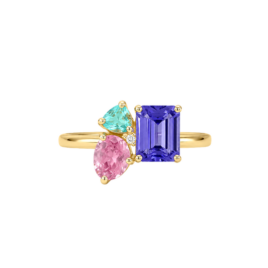 Anillo Tanzanita, Turmalina y Diamantes