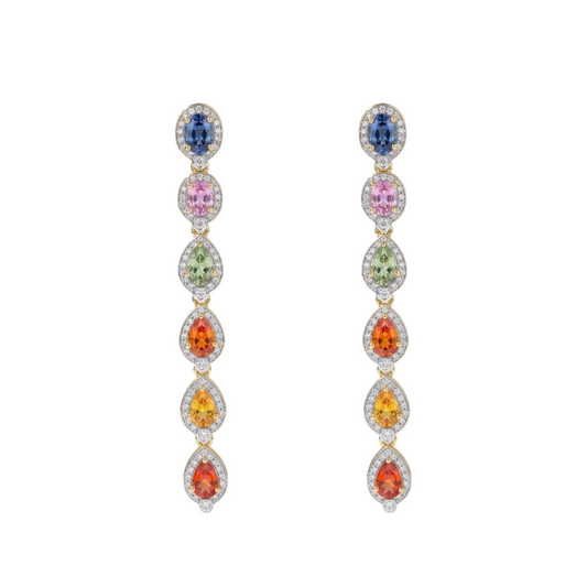 Aretes largos de zafiro con diamantes