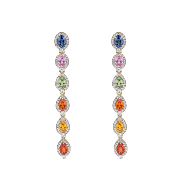 Aretes largos de zafiro con diamantes