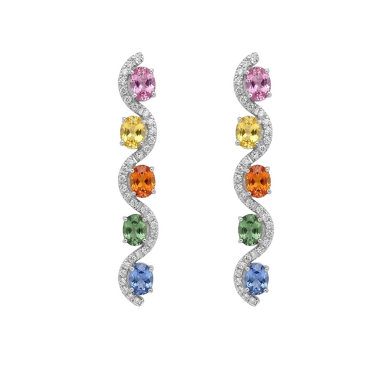 Aretes largos de zafiro con diamantes