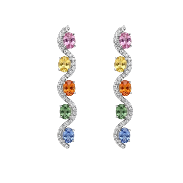 Aretes largos de zafiro con diamantes