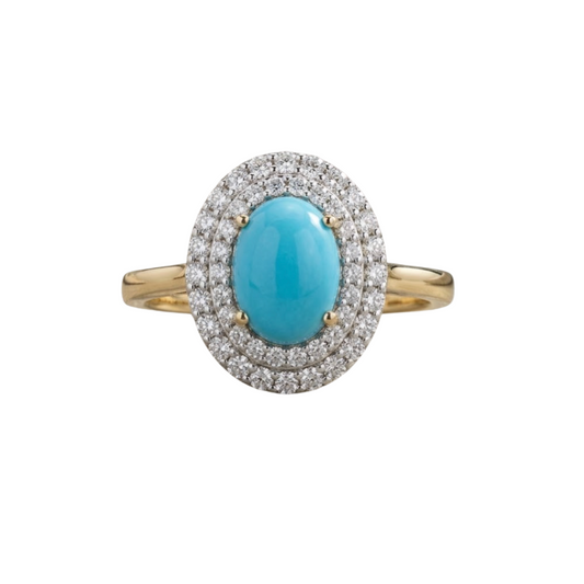 Anillo de turquesa con halo de diamantes