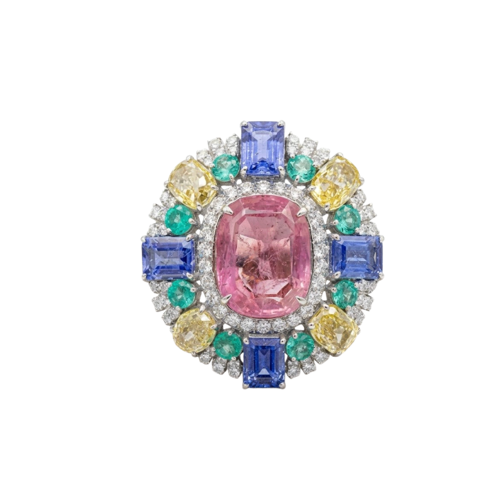 Anillo Esmeralda, Turmalina, Diamantes, Zafiro y Tanzanita