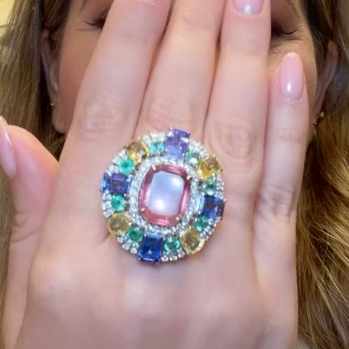 Anillo Esmeralda, Turmalina, Diamantes, Zafiro y Tanzanita