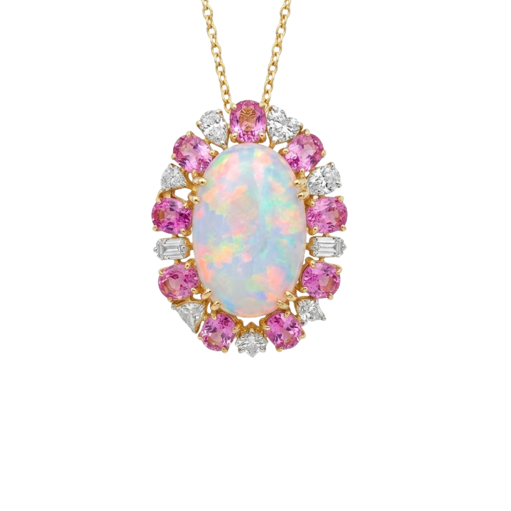 Dije de opalo con zafiro y diamantes