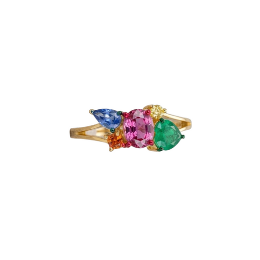 Anillo de Esmeralda, turmalina y zafiro