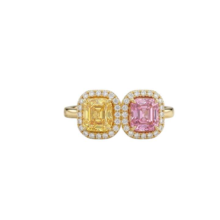 Anillo de Zafiro rosa, amarillo y diamantes