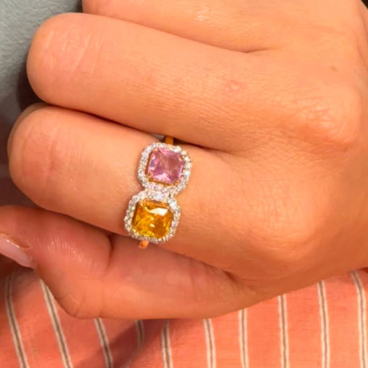 Anillo de Zafiro rosa, amarillo y diamantes
