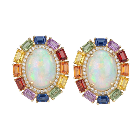Aretes de opalo con zafiros y diamantes