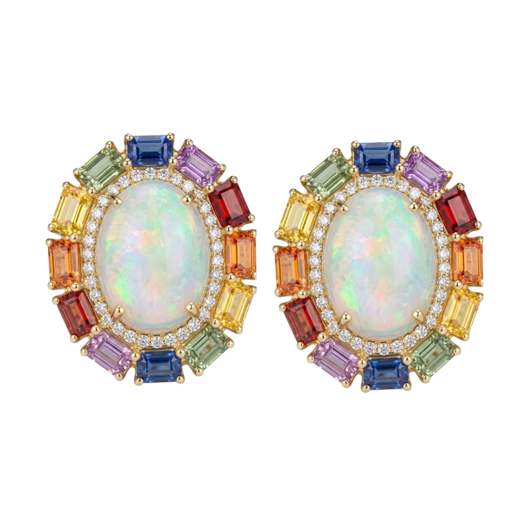 Aretes de opalo con zafiros y diamantes