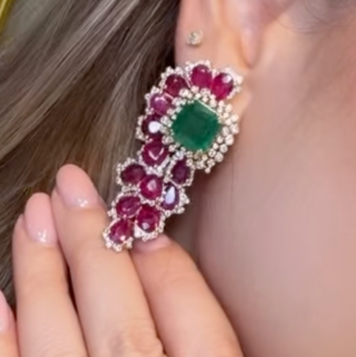 Aretes de Esmeralda, Rubi y Diamantes