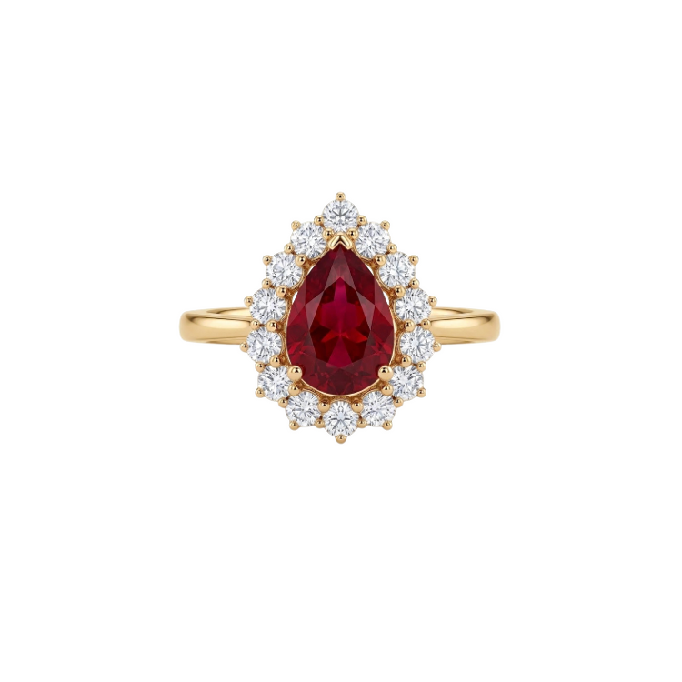 Anillo Rubi corte pera con diamantes
