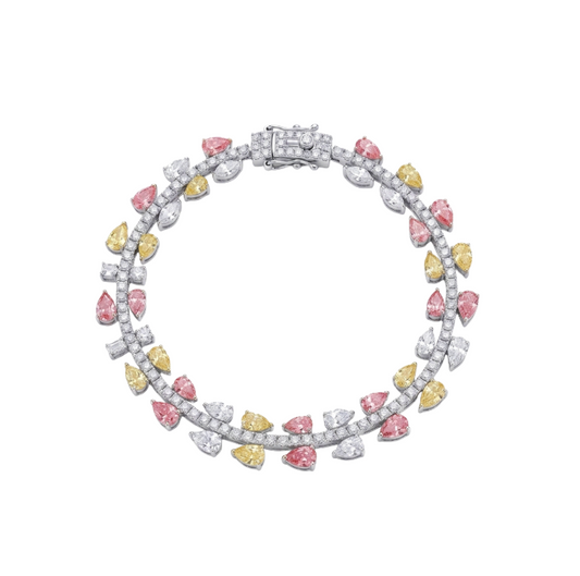 Pulsera de diamantes con diamantes rosa y amarillo