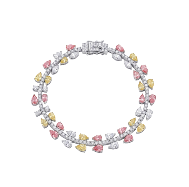 Pulsera de diamantes con diamantes rosa y amarillo