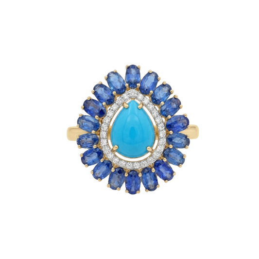 Anillo de turquesa, zafiro y diamantes