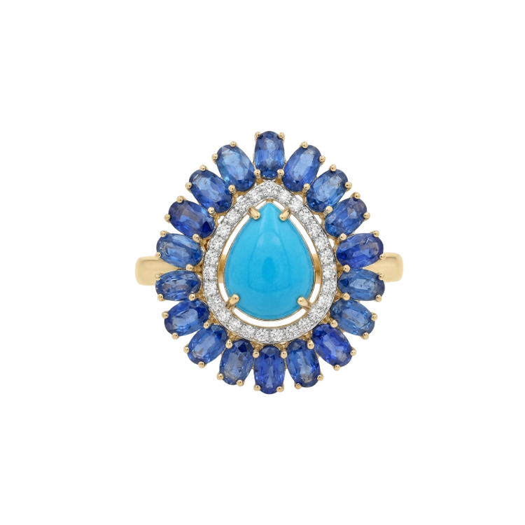 Anillo de turquesa, zafiro y diamantes