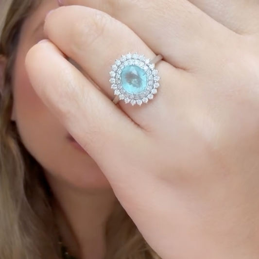 Anillo De Paraiba turmalina y diamantes
