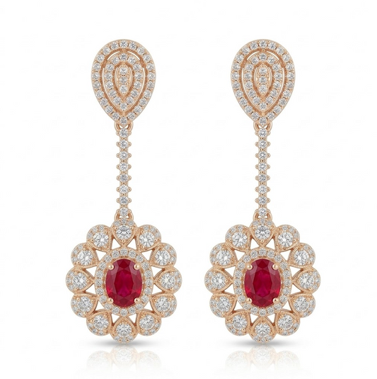 Aretes rubíes y esmeraldas