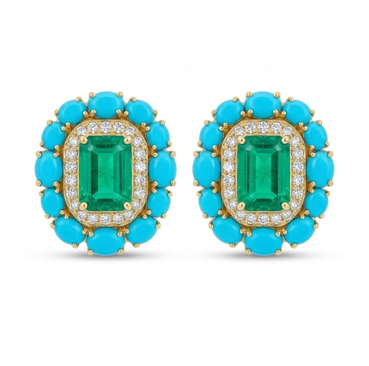 Aretes de turquesa y esmeraldas