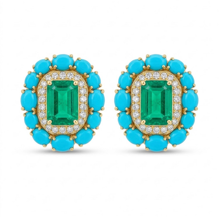 Aretes de turquesa y esmeraldas