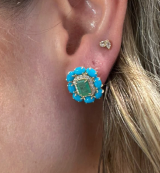 Aretes de turquesa y esmeraldas