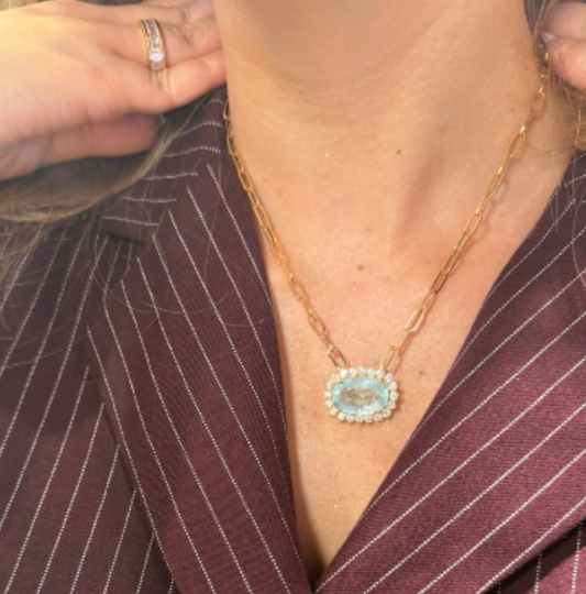 collar dije Paraiba con diamantes