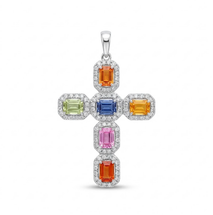 DIJE ZAFIROS COLORES Y DIAMANTES