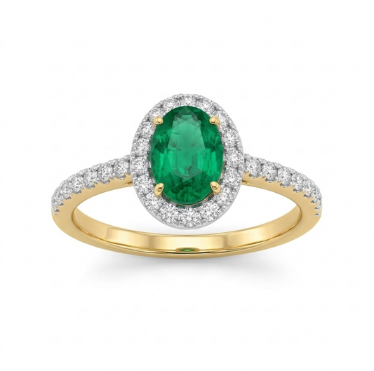 Anillo esmeralda con halo de diamantes