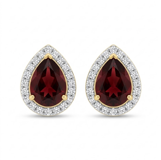 aretes granate y diamantes