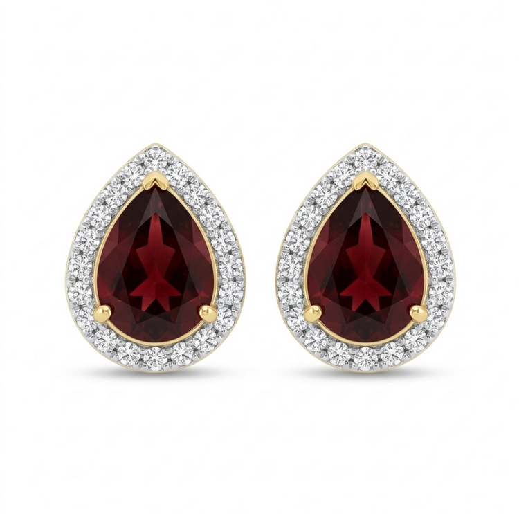 aretes granate y diamantes
