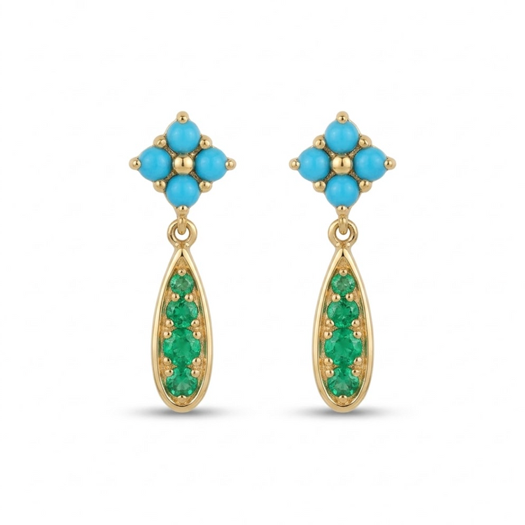 aretes esmeralda y turquesas