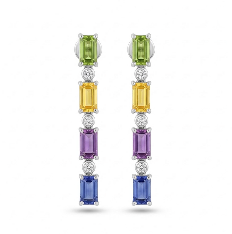 aretes rainbow zafiros colgantes