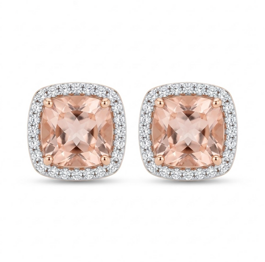 aretes morganita y diamantes