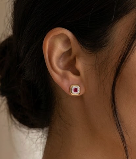 aretes rubí y diamantes