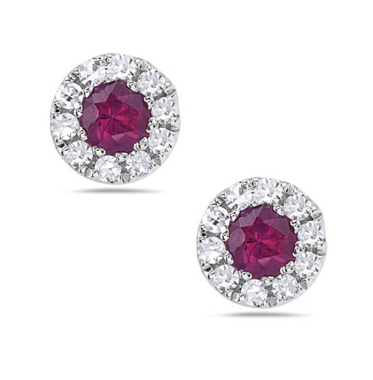 Aretes Rubí halo diamantes