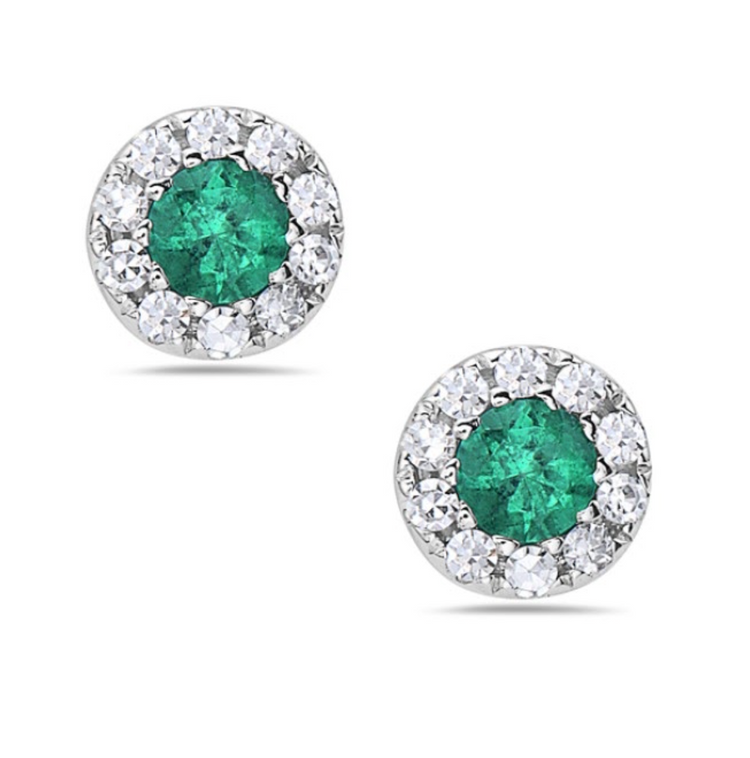 Aretes esmeralda halo de diamantes