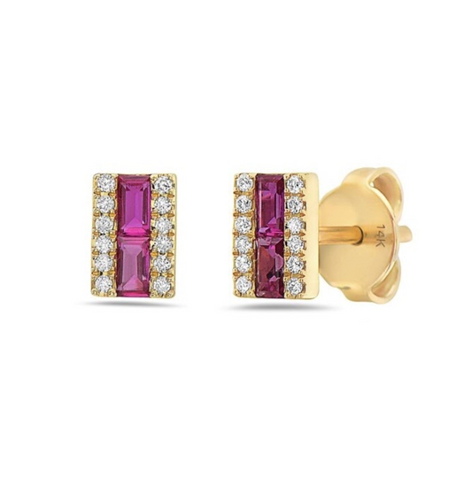 aretes rubí y diamantes