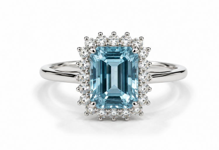 Anillo Aguamarina y diamantes