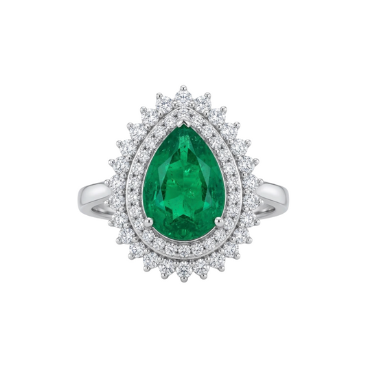 Anillo Esmeralda Pear con halo de diamantes