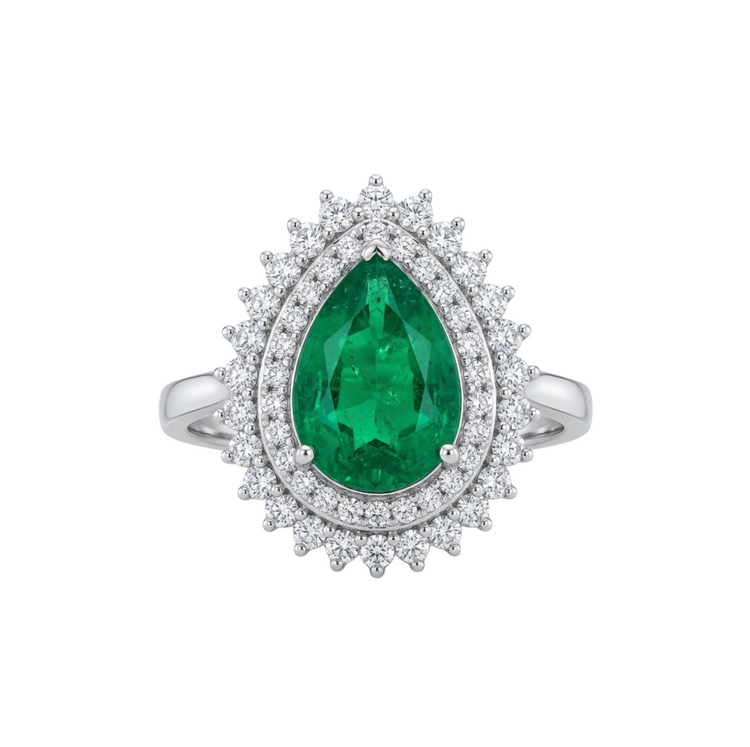 Anillo Esmeralda Pear con halo de diamantes