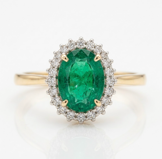 Anillo Esmeralda con halo de diamantes