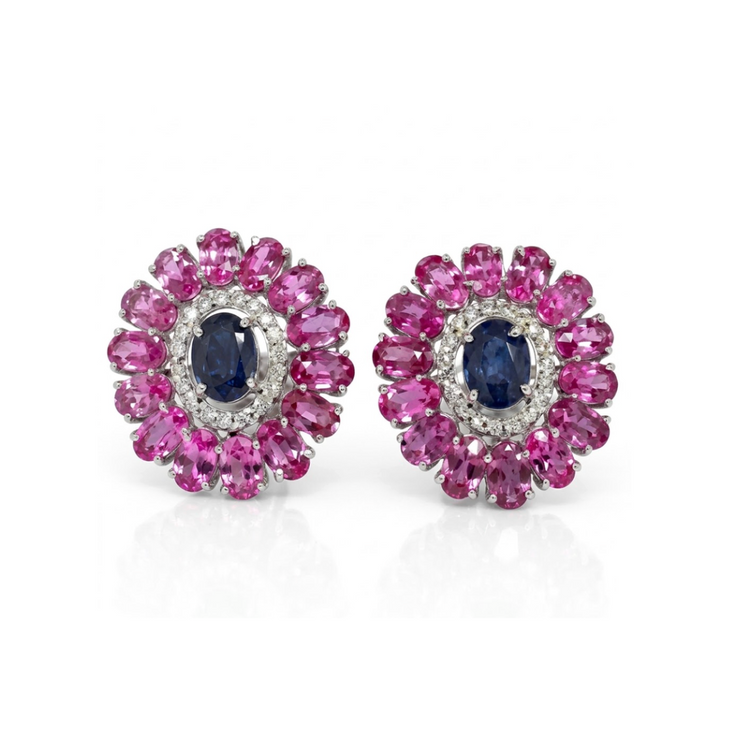 Aretes de zafiros azules y rosas