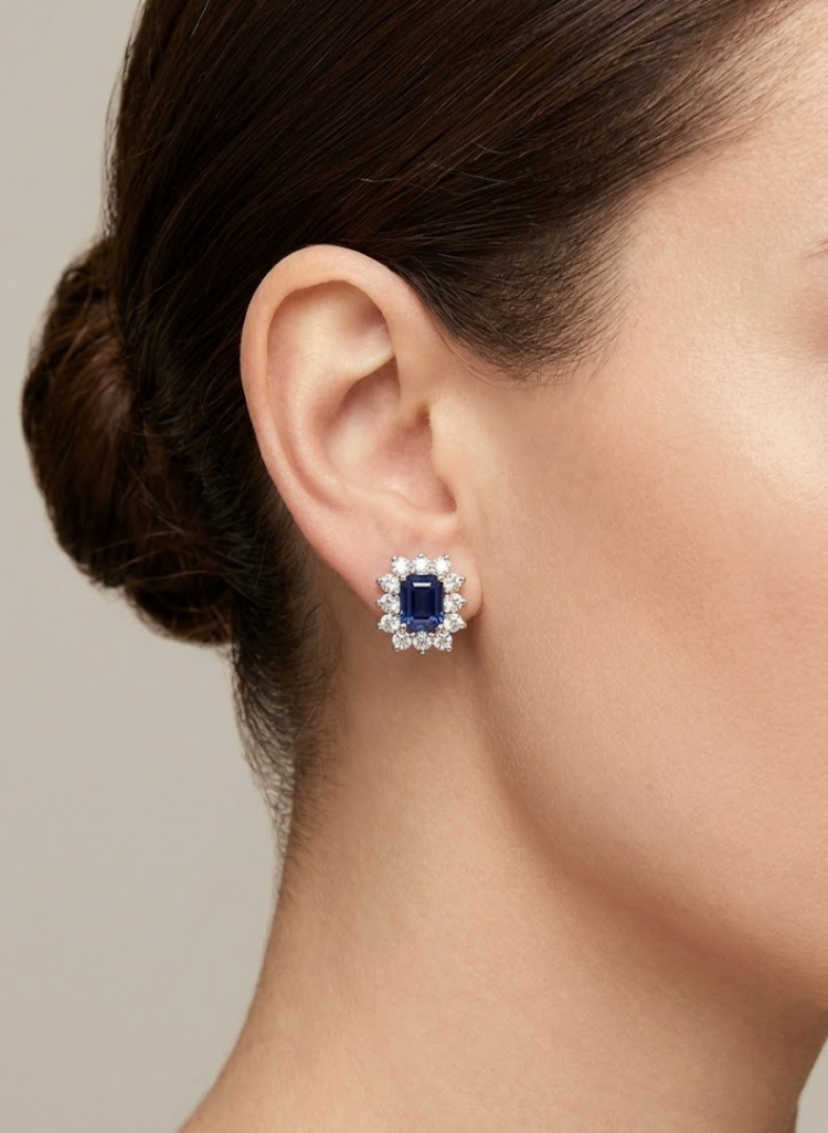 Aretes zafiro y diamantes