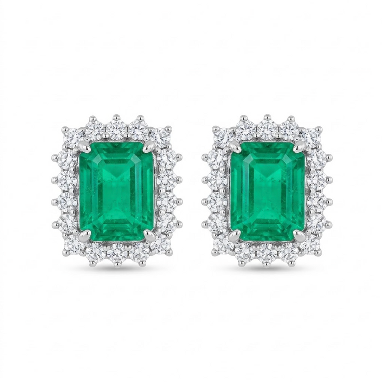 Aretes esmeralda y diamantes