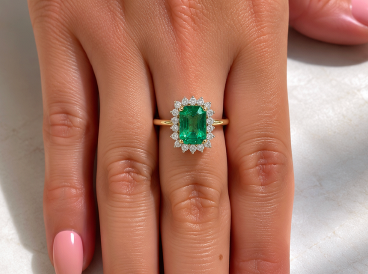 Anillo Esmeraldas y diamantes