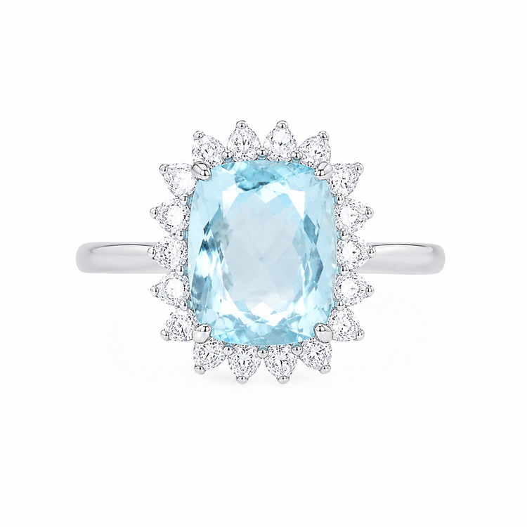 Anillo Aguamarina Halo Diamantes