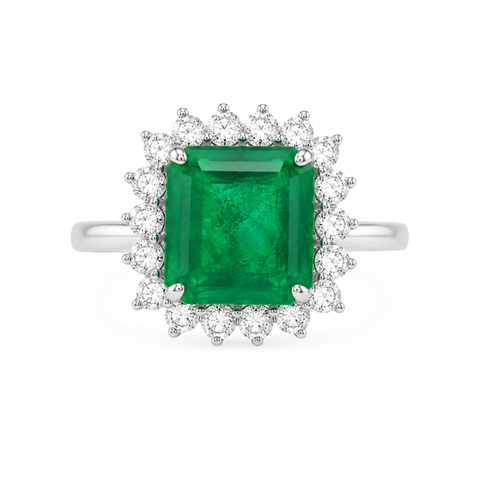 Anillo Esmeralda Halo Diamantes
