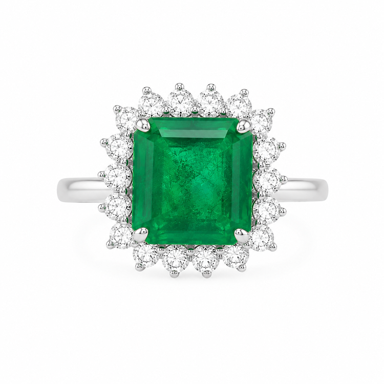 Anillo Esmeralda Halo Diamantes