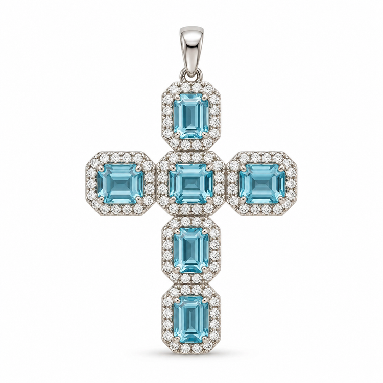Dije Cruz Aguamarina Diamantes